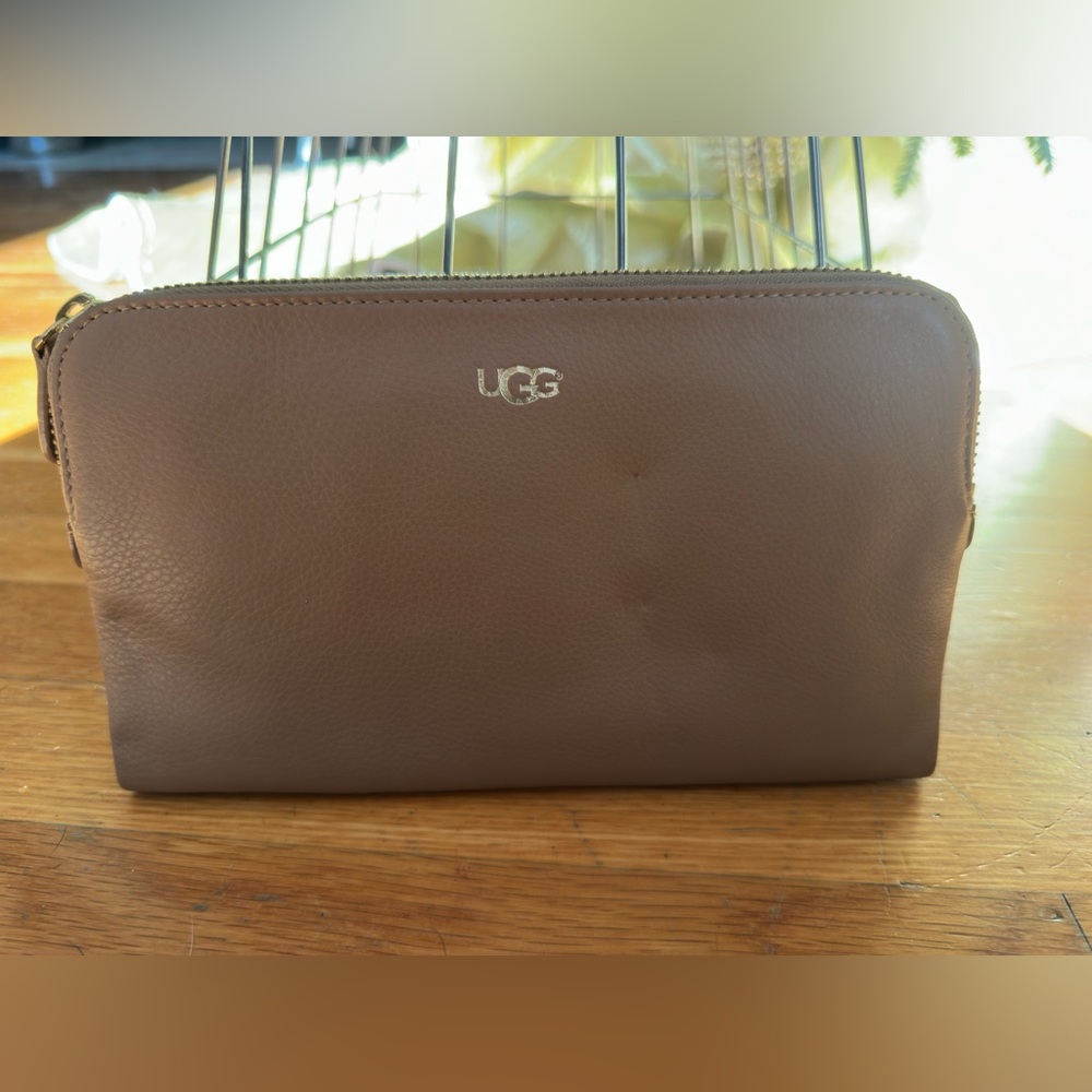 UGG tan Leather Clutch Bag with a gazillion pockets